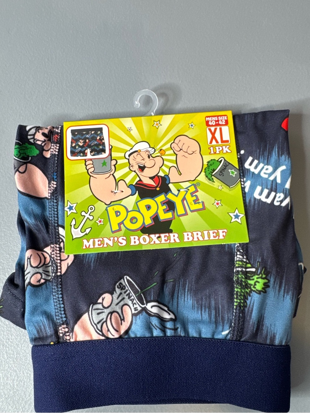 Popeye Men's Boxer Briefs - Navy Graphic XL I Yam What I yam! Strong sailer man